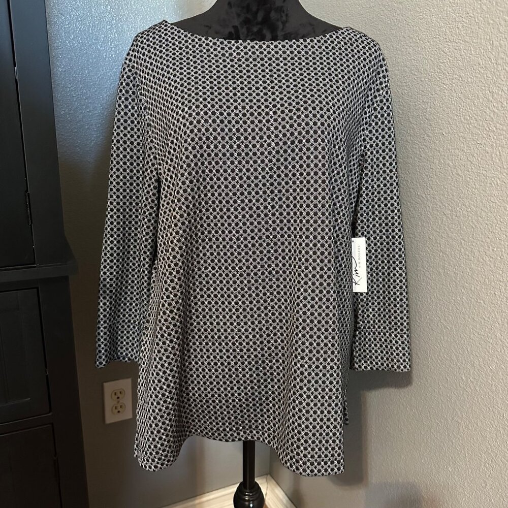 Kim Rogers Ponte Knit Top XL Black Diamond Circle Career NWT Geometric Business